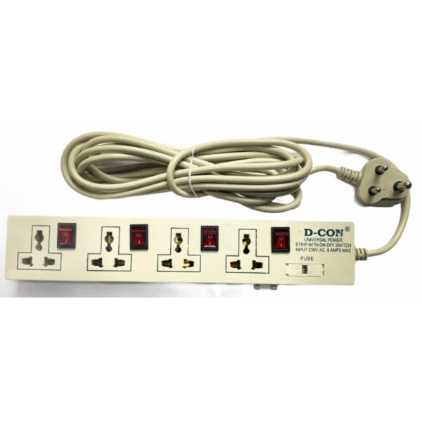Power Strip 4×4 with 4 Plugs and 4 Switches, 6 Amp and 250 Volts, with Surge Protector, 4.5m