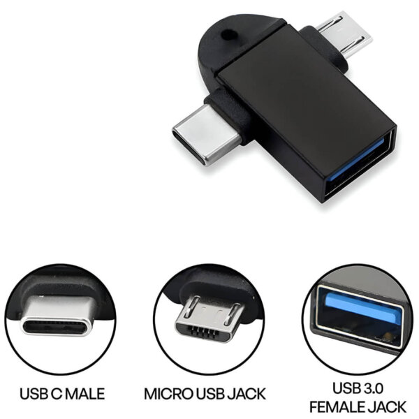 Upix 2 in1 OTG Adapter USB 3.0 to Type-C with Micro-USB Port Converter - Image 6