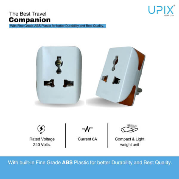 Upix 3 Pin Multi Plug Socket (Type D) Universal Travel Adapter - Image 4
