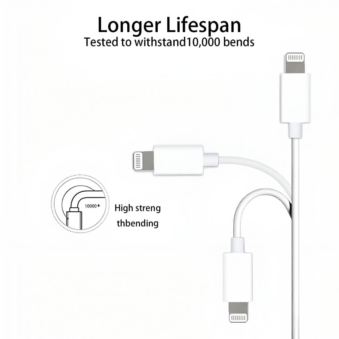 Upix Lightning to USB Cable Data Sync Fast Charging Cable, Compatible for iPhone 13, 12,11, X, 8, 7 (1 Metres) - White - Image 6