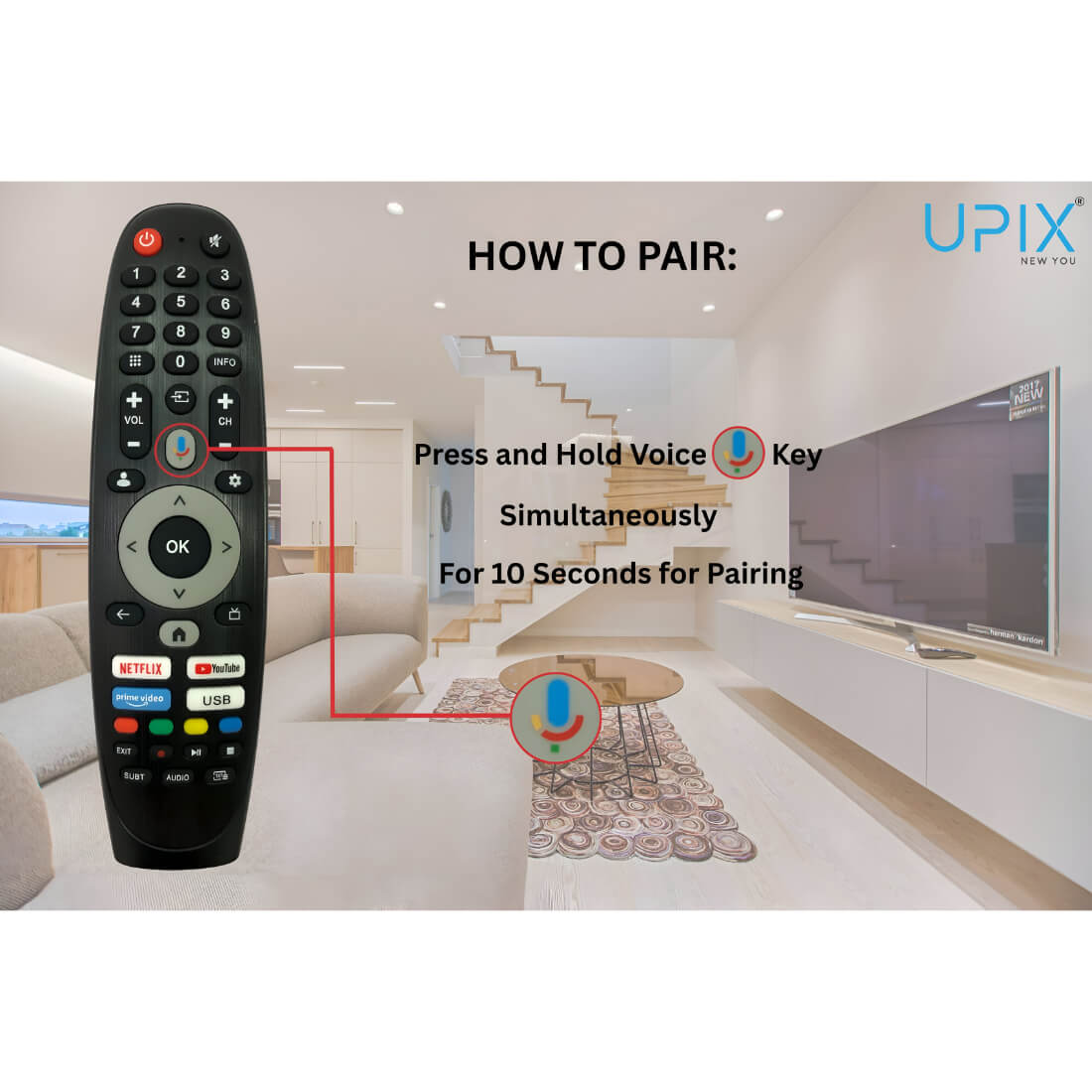 Upix Compatible for Impex Smart TV Remote No. 1342 | with Voice | Pairing is Required - Image 2