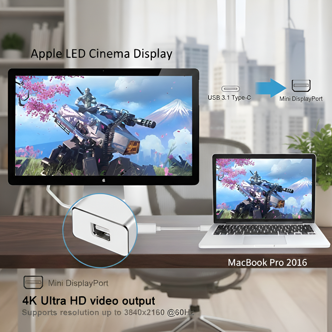 Upix USB Type C Male to Female Mini DisplayPort Cable Adapter 8K/4K UHD | Compatible for MacBook/Chromebook, Smartphones, laptops, Tablets, and HDTVs - Image 4